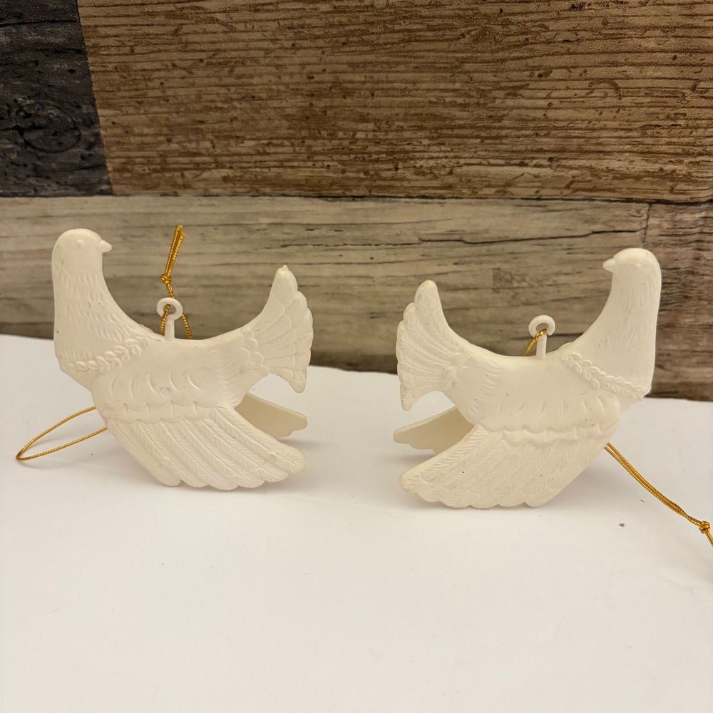 Vintage White Dove Christmas Ornaments Set of 2 Peace Bird Holiday Decor
